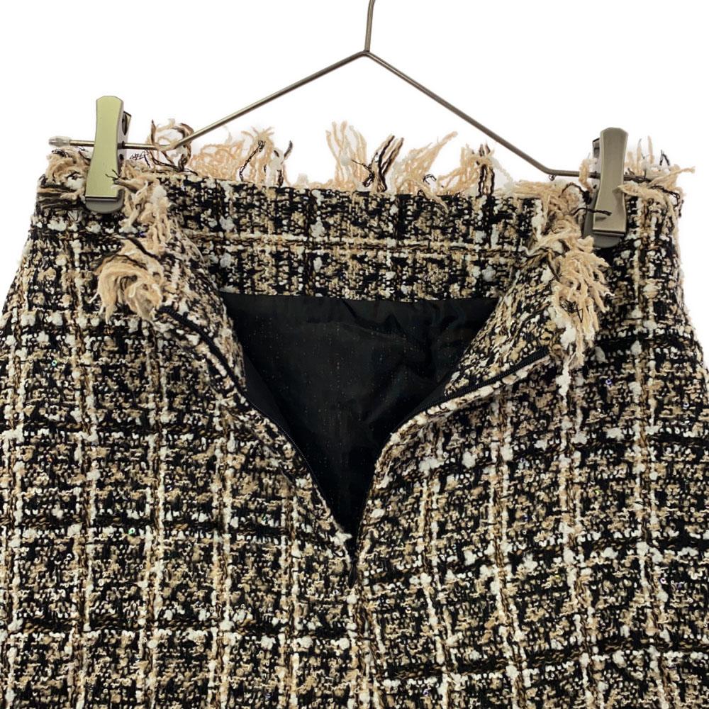 unused epine check tweed Mini skirt M Beige x black Fringe tagged Women Used