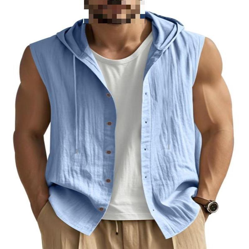 Men's Hooded Sleeveless Shirt Cotton Slim Fit Pullover