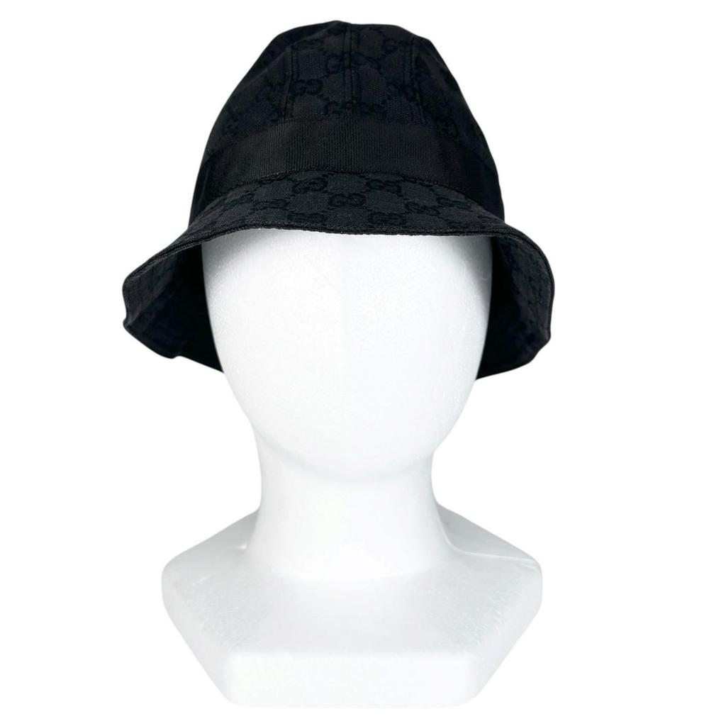 Used Good Condition GUCCI GG Canvas Hat Polyester/Cotton Black Ladies Bucket [Used] [Free Shipping]