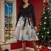 Women's Fashion Round Casual Slim Fit Christmas Print Large Swing Long Sleeve Dress