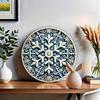 Vintage Round Metal Wall Art Blue Snowflake Farmhouse Decor