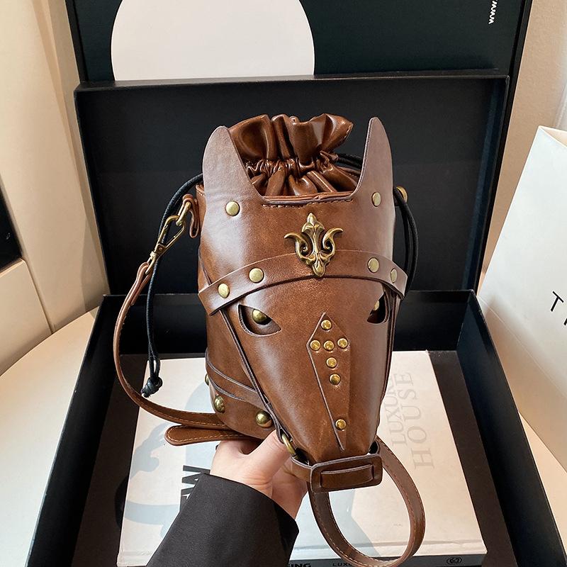 Funny Shoulder Bag Vintage Style Creative Horse Head Mask Bucket Bag Unique Niche Single Shoulder Crossbody Bag for Women