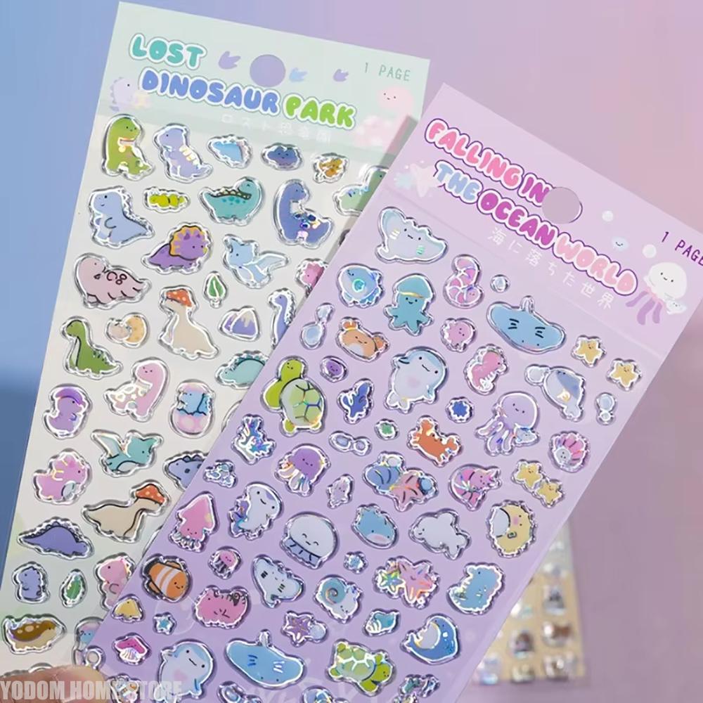 4pcs Cute Animal Stickers with Laser Diamond Edge for Scrapbooking Craft Supplies Material Kids Girls Gift