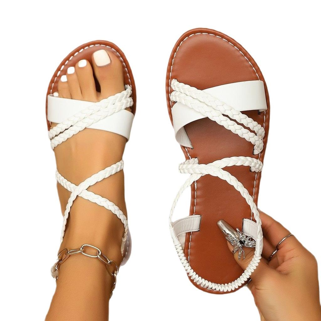 Cross-woven Sandals Women's New Summer Foreign Trade Flat-bottomed Elastic Band Braided Beach Cool Slippers