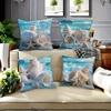 4 Stück Muschel Kissenbezug Seestern Ozean Strand Bedruckter Kissenbezug Polyester Heimdeko Sofa Wohnzimmer 2D Flach