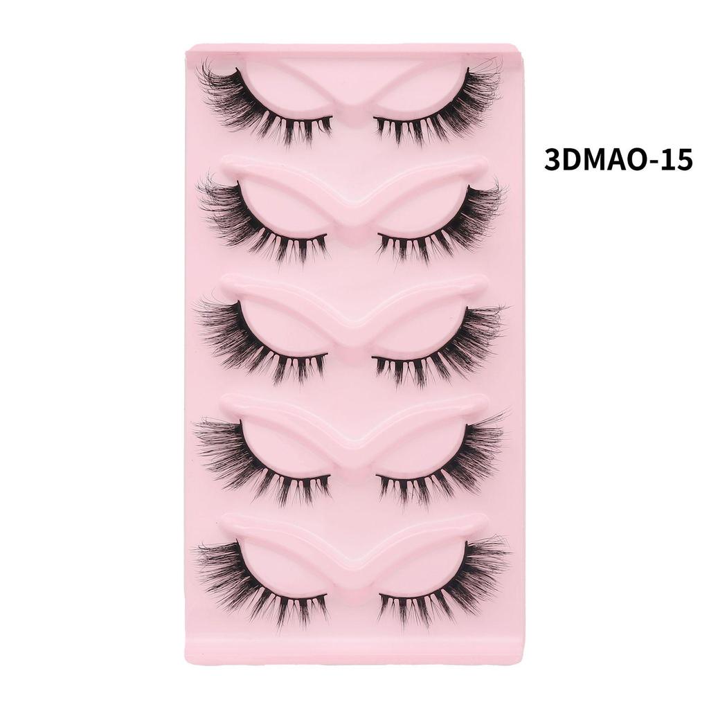 3D Cat Eye False Eyelashes - Dense Tail Lengthening Style, Pack of 5 Pairs