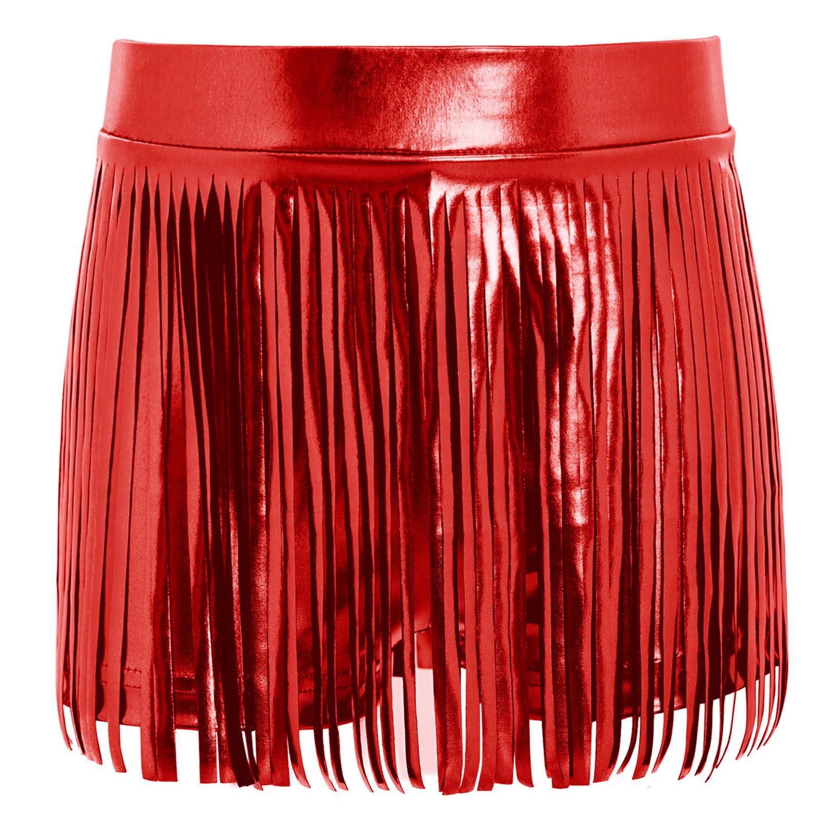 

Girls Jazz Dance Costume Elastic Waistband Metallic Tassels Shorts Theme Party Stage Performance 7-8 Years червоний