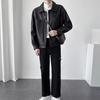Men Jacket Lapel Long Sleeve Flap Pockets Single-Breasted Jacket Coat Solid Color Loose Fit Waterproof Warm Imitation Leather Jacket