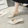 Classic Fashion Slippers for Women Slides Outside Thin High Heels Shoes for Women Solid Leather Flock Square Toe Summer Shoes