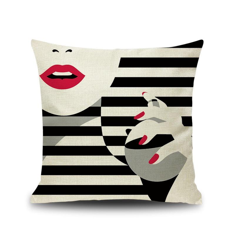 Urban Lipstick Girl Printed Linen Pillow, Fashionable Pillow Cushion Counter Decoration Pillow