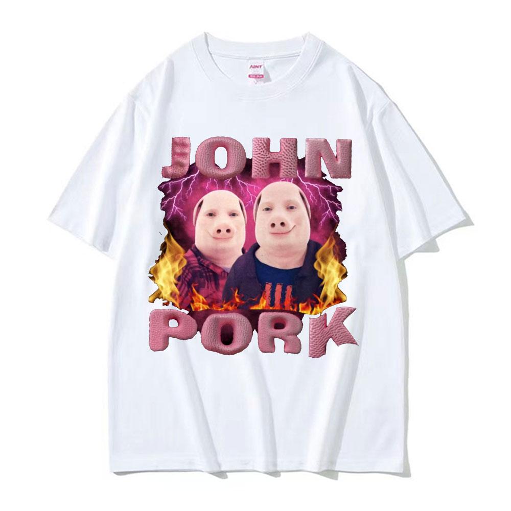 John Pork Meme Maiale Divertente Grafica Maglietta Unisex Abbigliamento Donna Hip Hop Moda Magliette Casual Umorismo Girocollo Magliette di Alta Qualità