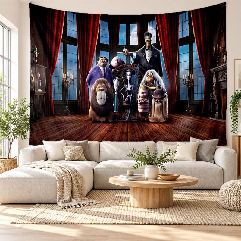 Die Addams Family Wandteppich Heimdekoration Hängendes Stoffkunst Hintergrundteppich für Schlafzimmer