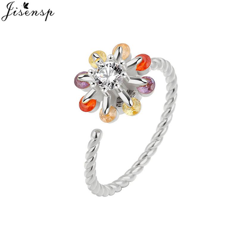 Mote Fidget Spinner Ring Angst for Kvinner Flere Krystall Solsikke Fingerringer Roter Anti Stress Zirkon Bryllupsgave