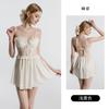 Women's Satin Lace Sheer Cutout Padded Backless Cami Sleep Dress with Robe Lounge Set