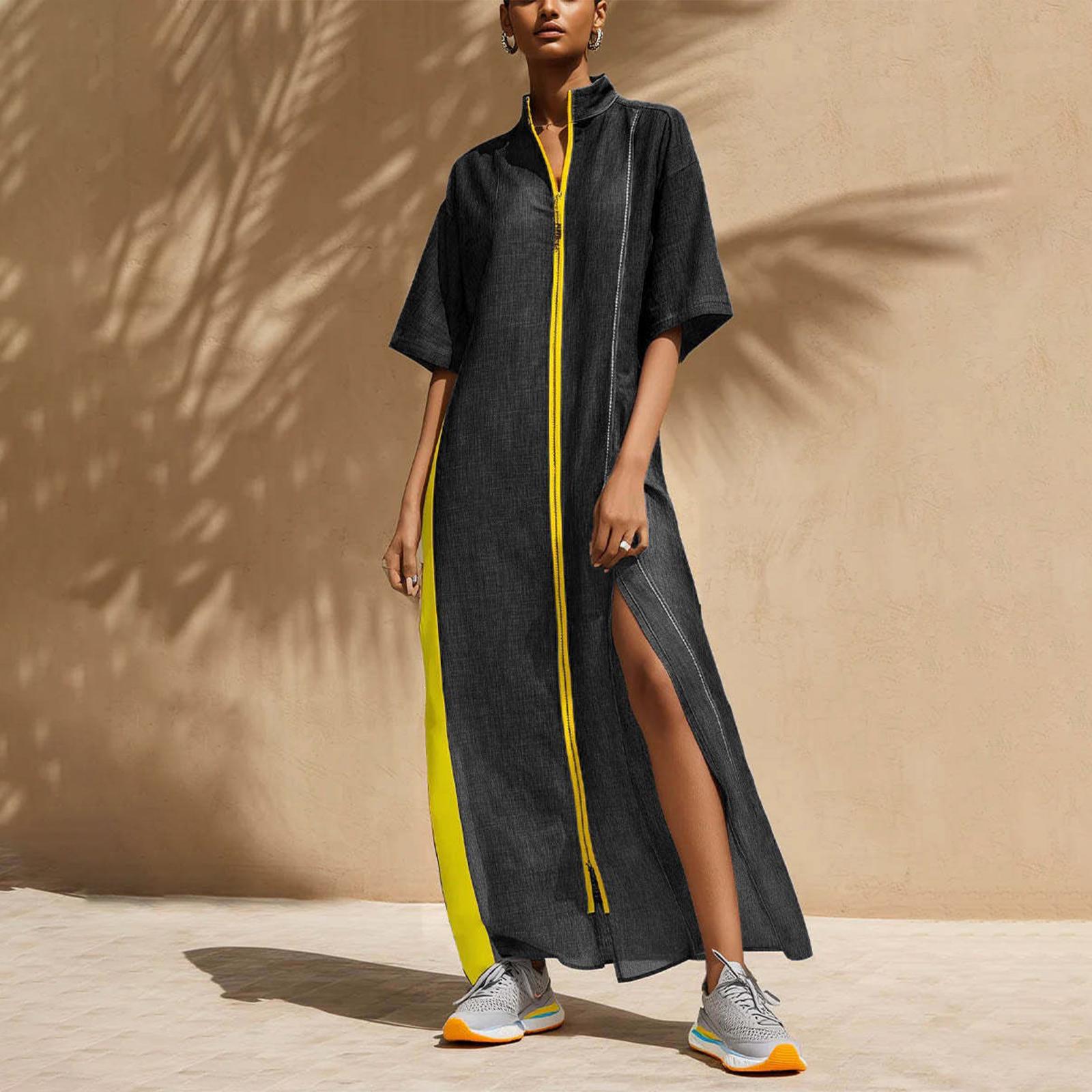 

Женское повседневное и модное платье с пятичетвертными рукавами и разрезом M чёрный