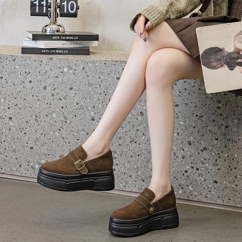 Fashion High Quality 8.5CM Suede Leather Platform Shoes Wedge Sneakers Autumn Sneakers Female Women Hidden Heel Increased Shoes Spring