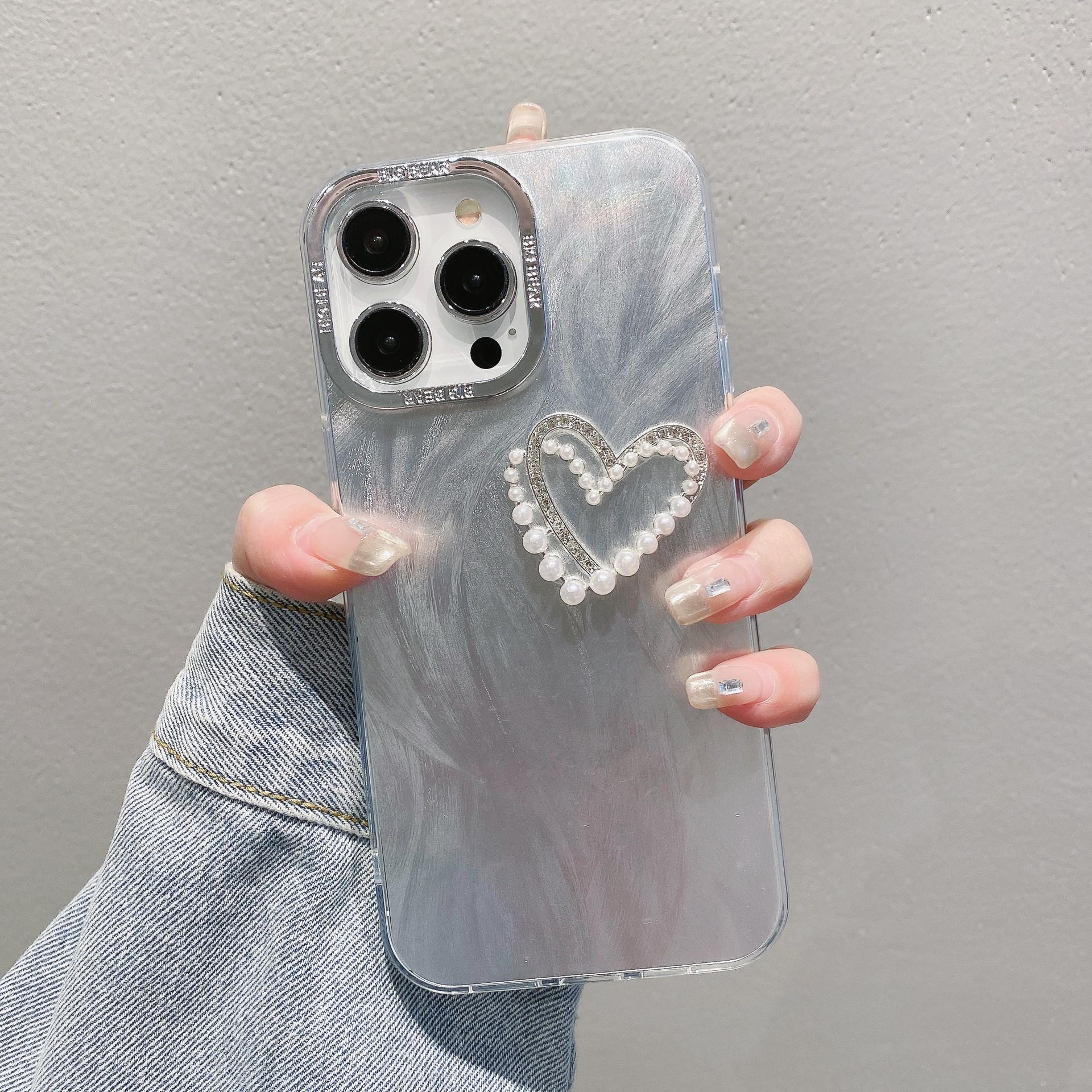 

Применимо к Apple 15pro Electroplated Frame Feather Yarn Shell 13 Love Chain Iphone16pro Bow Mobile Phone Case iPhone7G/8G