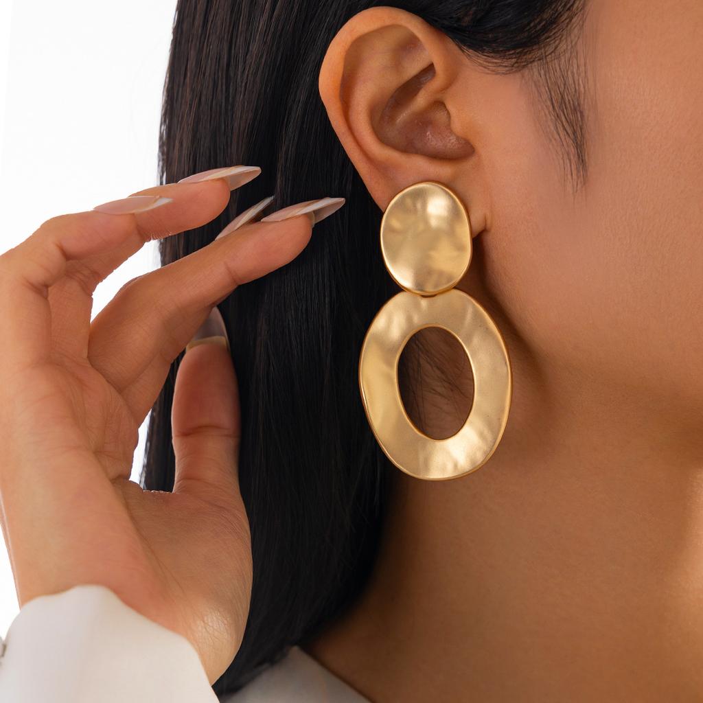 Wind Fashion Geometric Metal Ring Pendant Stud Earrings Exaggerated Irregular Water Drop Splicing Earrings