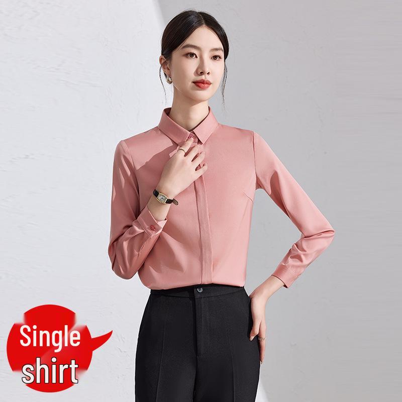 Women's Black Professional Shirt with Hidden Placket - Spring/Autumn Style