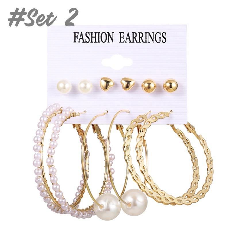 17KM Fashion Pearl Hoop Earrings Set for Women Geometirc Gold Metal Circle Hoop Earrings Brincos 2021 Trend Jewelry Gift