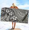 Maori Tribal Feather Beach Towel, Microfiber Sand Free Quick Dry Black & White Polynesian Print Soft Absorbent for Summer & Pool