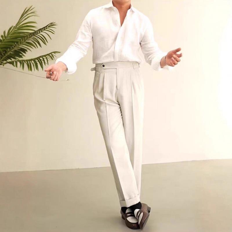 Mens Vintage Slim Fit Long Sleeve Breathable Casual Gentleman Shirt