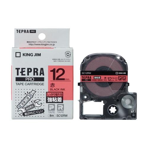[Genuine] Kingjim Tepra PRO Tape Cartridge Strong Adhesive 12mm Red Label/Black Letters Length 8m SC12RW