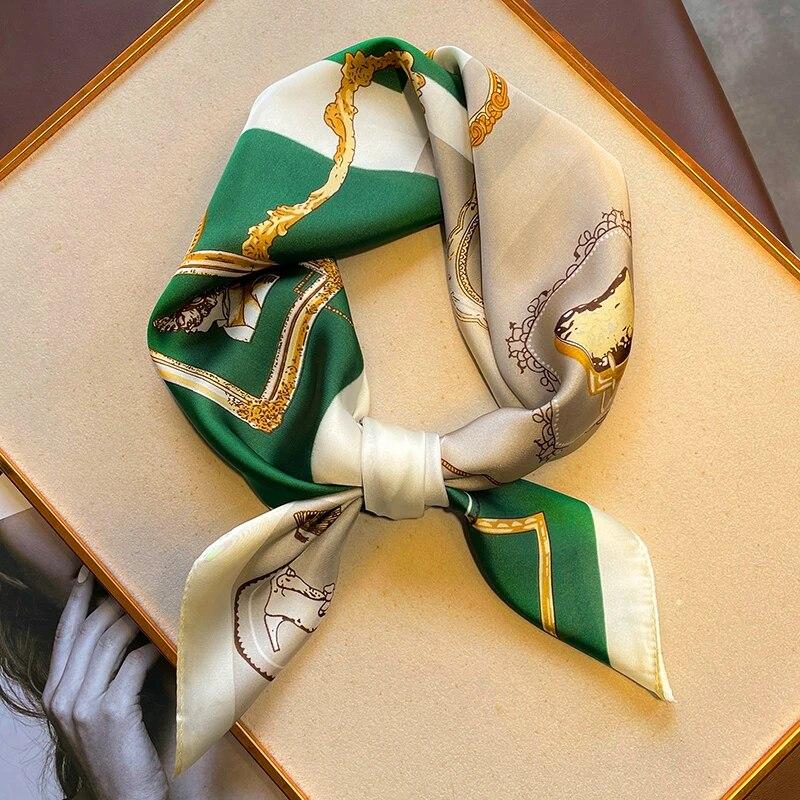 Luxuriöses Schal-Quadrat mit Seidengefühl für Damen, Frühling, Hijab-Mode, Wickeltuch, Halstuch, Damen-Haarbänder, Schleife, Stirnband, Bandana