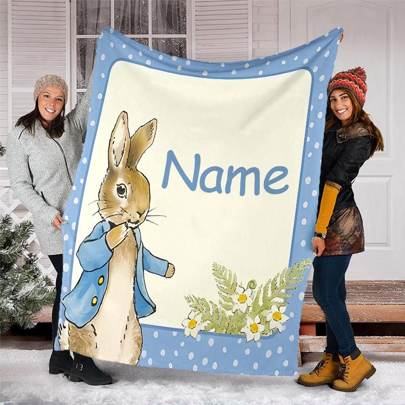 Personalized Custom Name Blanket - Peter Rabbit Print Design,Blanket for Sofa,Bed,Travel,Camping - Soft and Warm, Great Gift