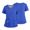 Women's Short Sleeved Solid Color V-neck Buttonable Side Slit Top T-shirt