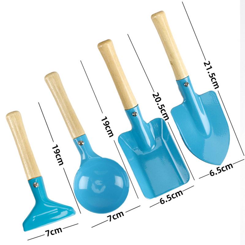 5-Piece Kids Beach Toy Set - Metal Tools with Wooden Handles (Shovel Rake Fork Spoon Trowel) Durable Sand Play & Gardening Kit