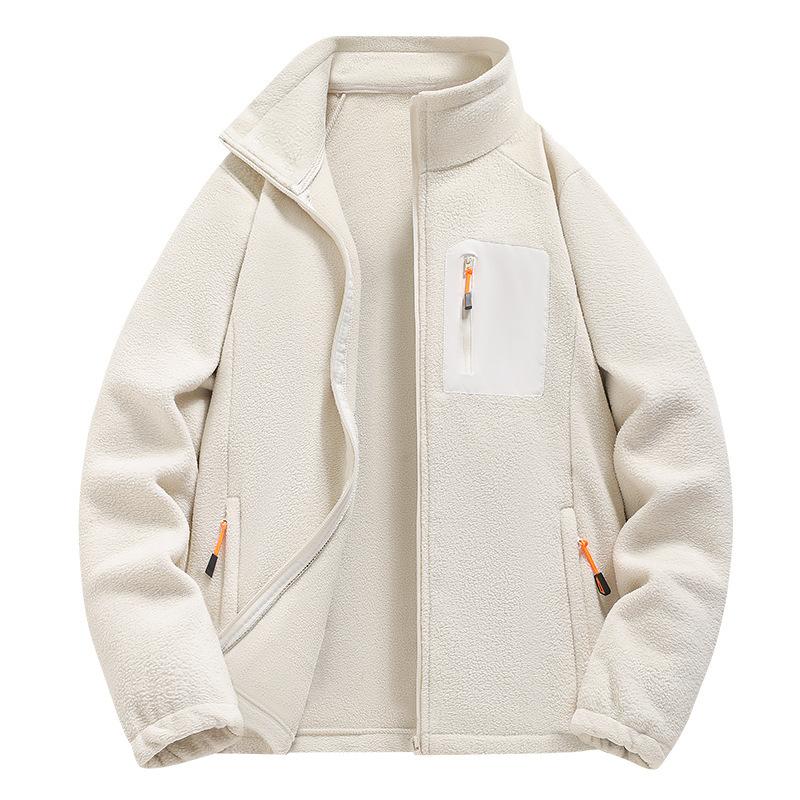 New Autumn and Winter Fleece Jacket for Men with Velvet Warm Stand Collar Loose Casual Fleece Jacket for Men