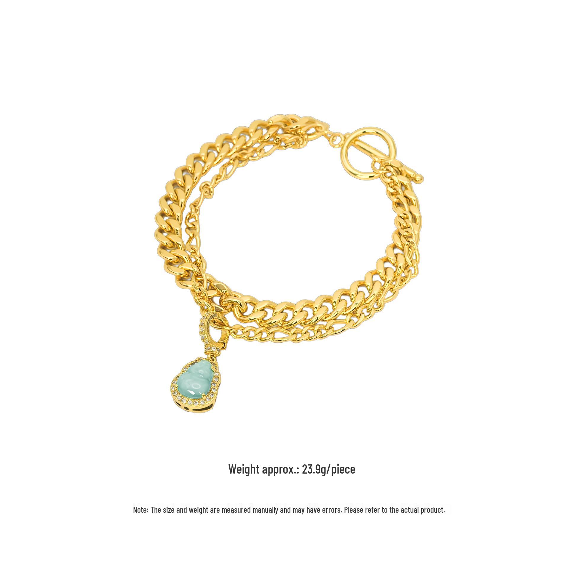 Gold-Plated Copper Gourd Bracelet with Jade Pendant - Retro Tourist Souvenir