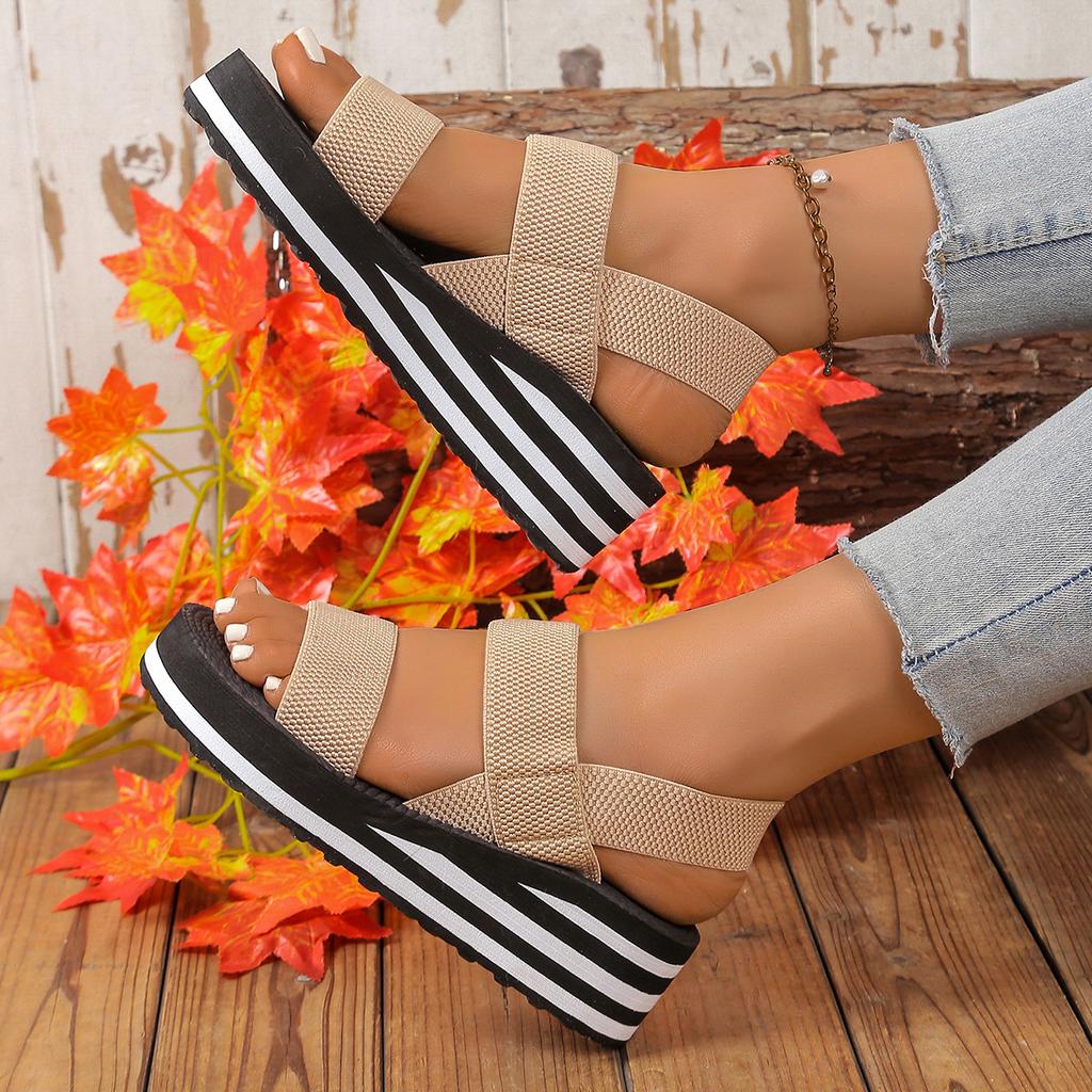 Fashion Women's Minimalist Wedge Sandals Leopard Open Toe Thick Soled Platform Casual Shoes Ankle Strap Female Slingback Sandalias