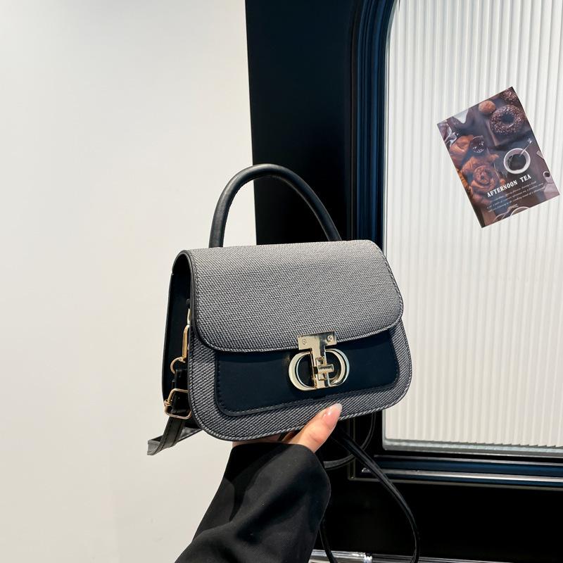 2025 summer new fashion texture small square bag retro trend contrasting color shoulder messenger bag niche design women's bag