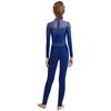 Girls Shiny Rhinestones Full Body Leotard Mock Neck Long Sleeve Sheer Mesh Patchwork Jumpsuit Figure Skating Bodysuit