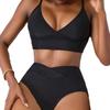 Solid Deep V Backless Sexy Bikini Set Elegant Comfortable Two Piece Swimwear