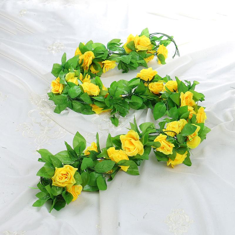 220Cm 9-Head Simulated Rose Vine Bright Colors And Vivid Hues Room Decoration Red Yellow White Purple Champagne Rose Rattan