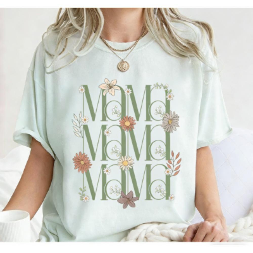 Fashion Funny Flower Leopard Mama Letter Print Women's Short Sleeves T-Shirt Loose Casual Summer Outdoor Street Women's Tees Tops