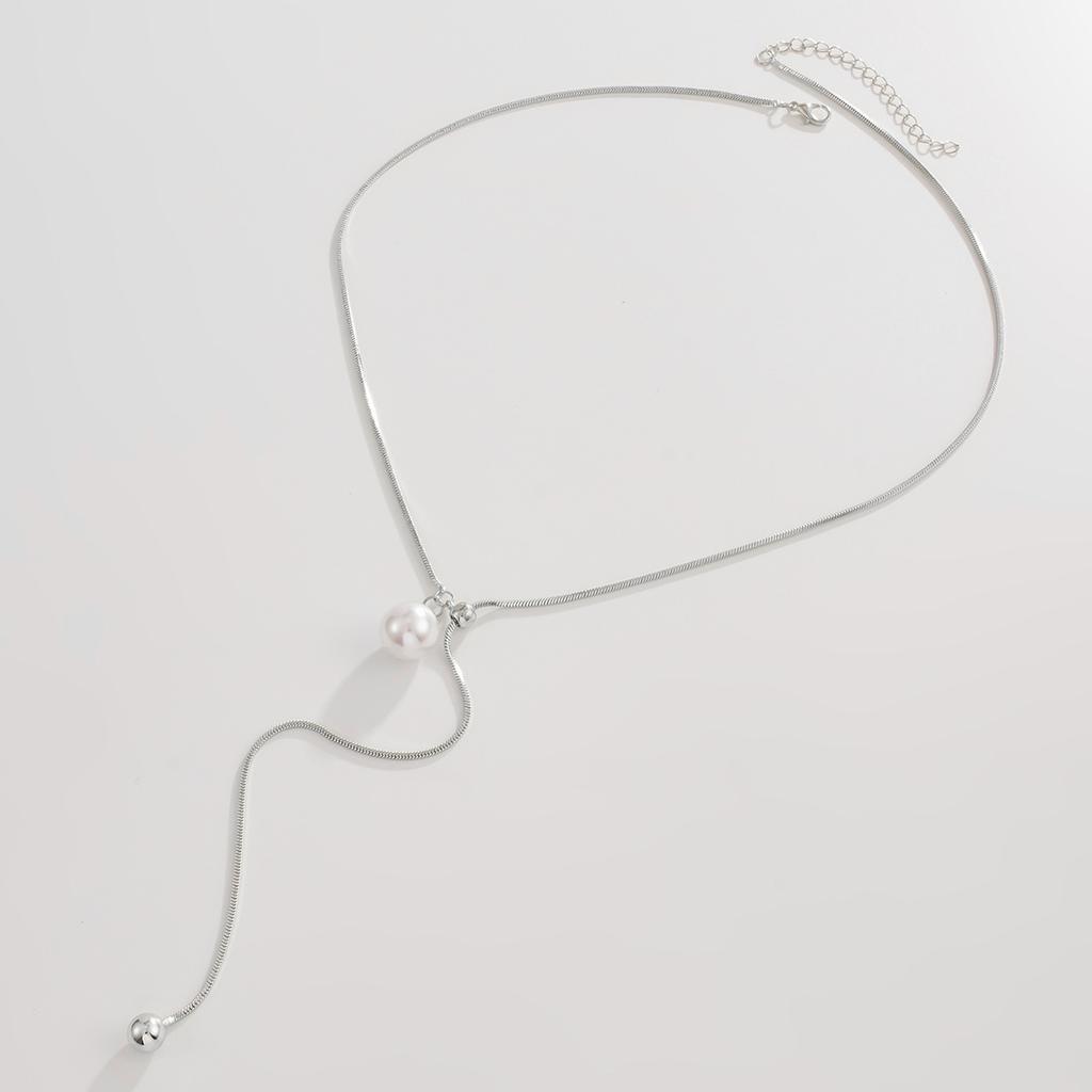 Light Luxury Snake Chain Adjustable Necklace Fashionable Y2K Pearl Heart Pendant Long Neckpiece
