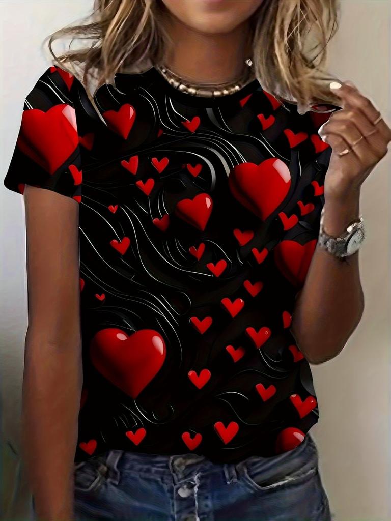 Summer Fashion Leopard Heart 3D Print T-Shirts Women's Round Neck Short Sleeve T Shirt Tees Harajuku Y2K Tops Female Clothing