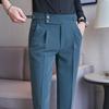 Pantalones de traje de estilo británico para hombre, pantalones elegantes informales de cintura alta, rectos, moda de primavera y otoño, pantalones de traje de Inglaterra, ropa de marca