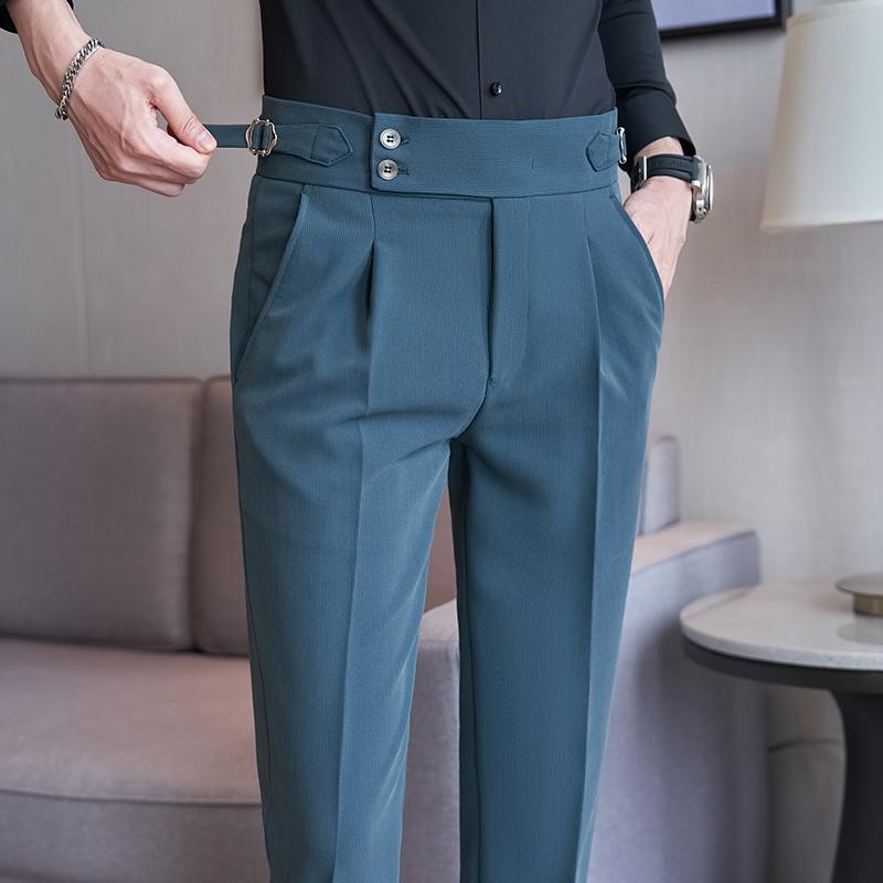 

British Style Suit Pants for Men Smart Casual High Waist Straight Trousers Spring Autumn Fashion England Suit Pants Brand Clothing 36 зелений