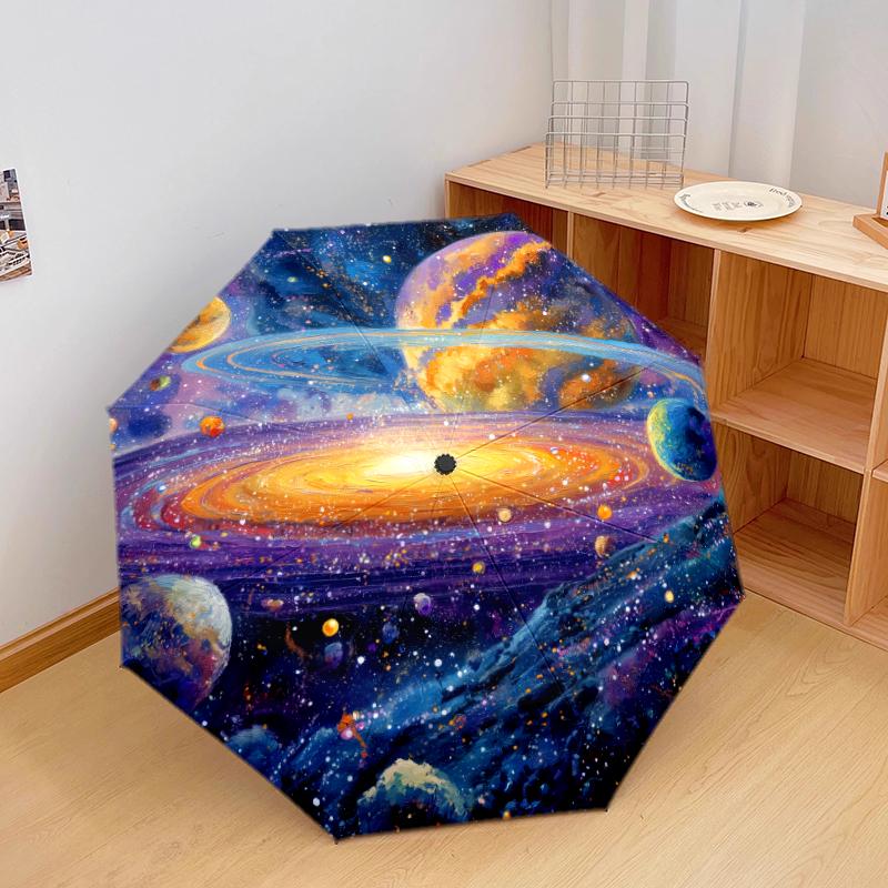 1 PC Automatic Folding Umbrella - outer space Pattern, Portable & Foldable Design with 8 Ribs, Christmas Birthday Gifts