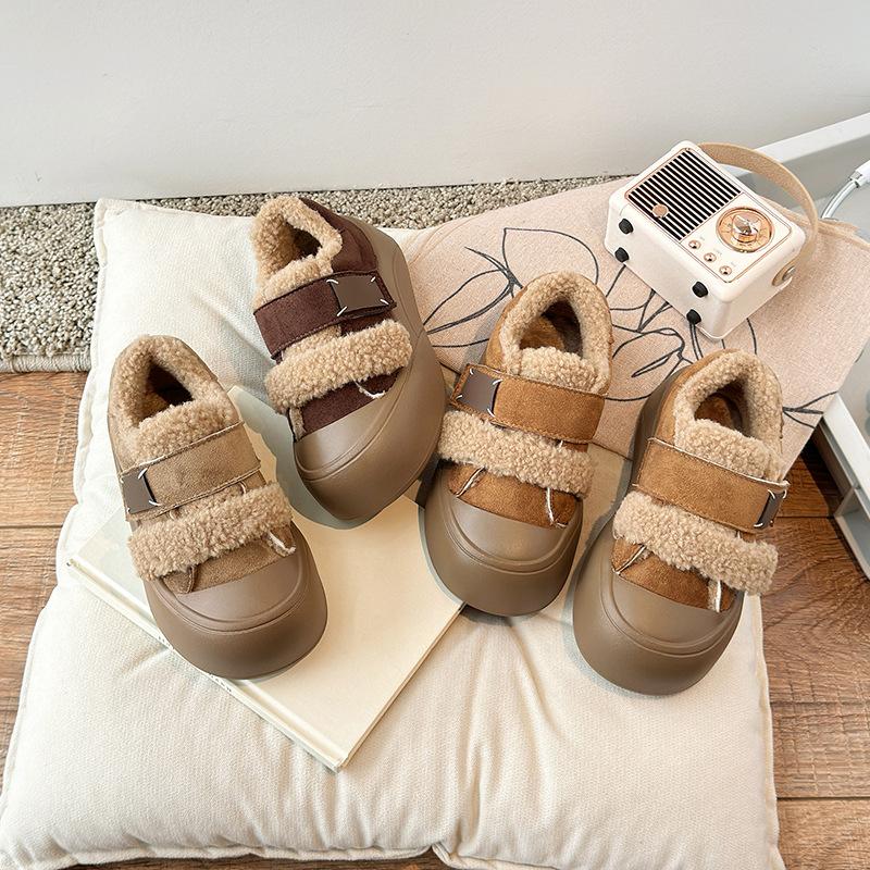 Winter New Children's Shoes Girls Korean Style Lamb Wool Girl Cotton Shoes Thicken Velvet Warm Anti-kick Furry Shoes H10161