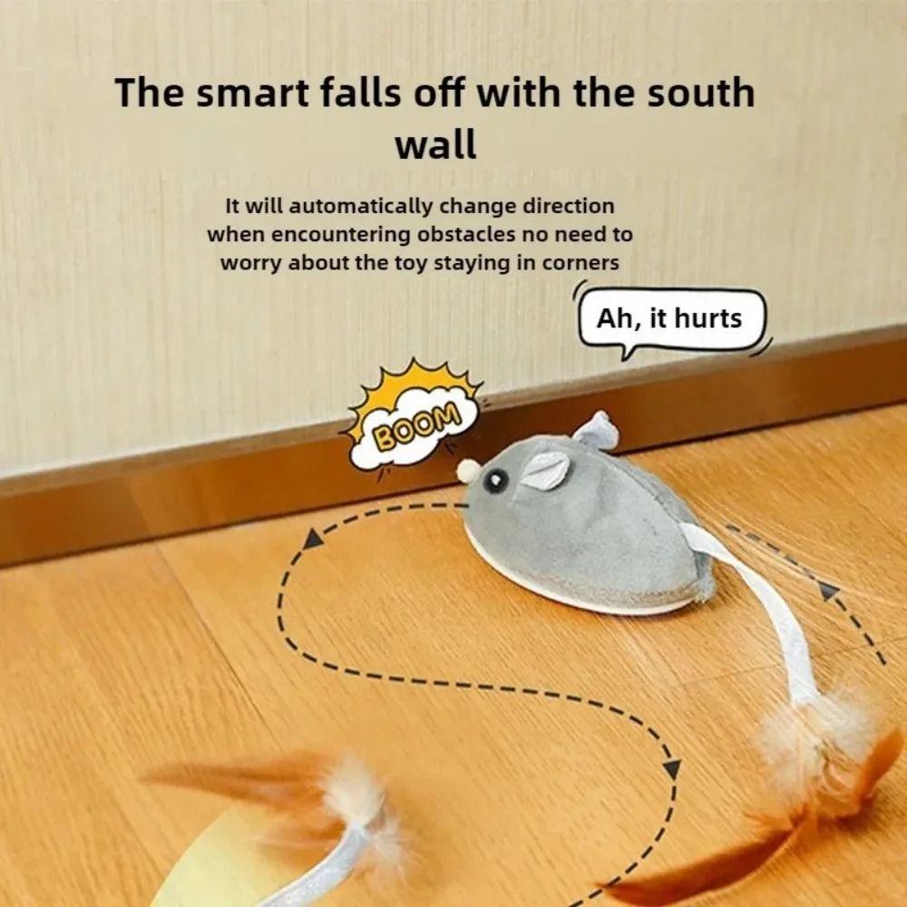 Interactive Mouse Moving Cat Toy Squeaky Plush Mouse Kitten Toy  Playing Game