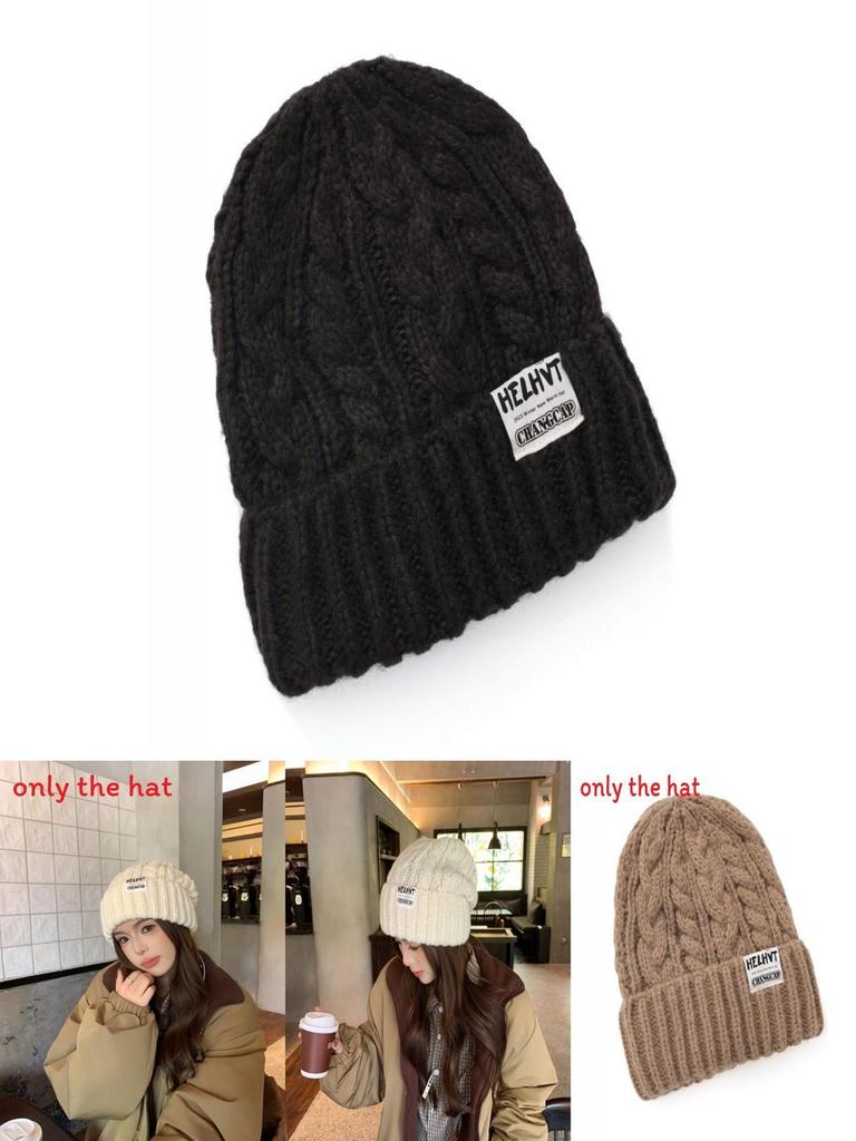 Knit Hat For Women With Letter Embroidery Warm Windproof Autumn Winter