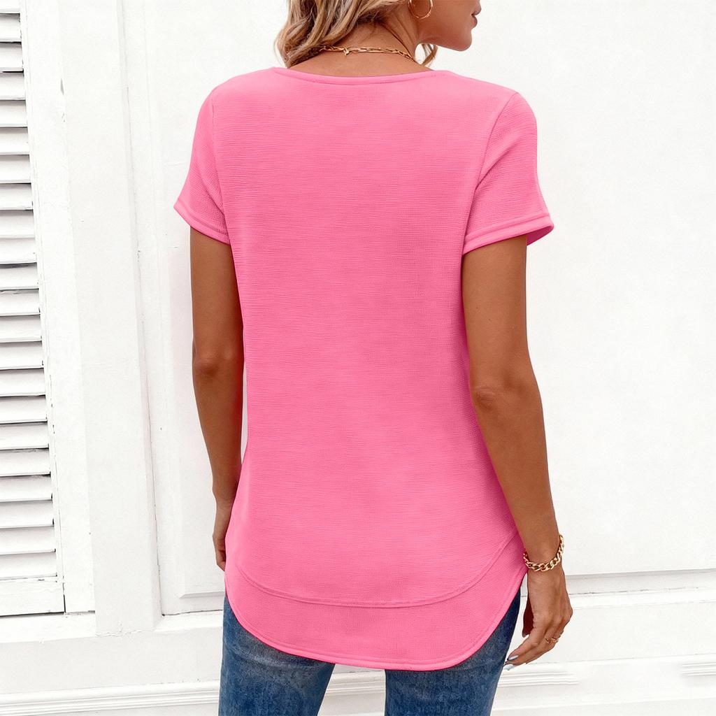 Women's Casual Round Neck Short Sleeve Loose Pullover Top In Multiple Colors