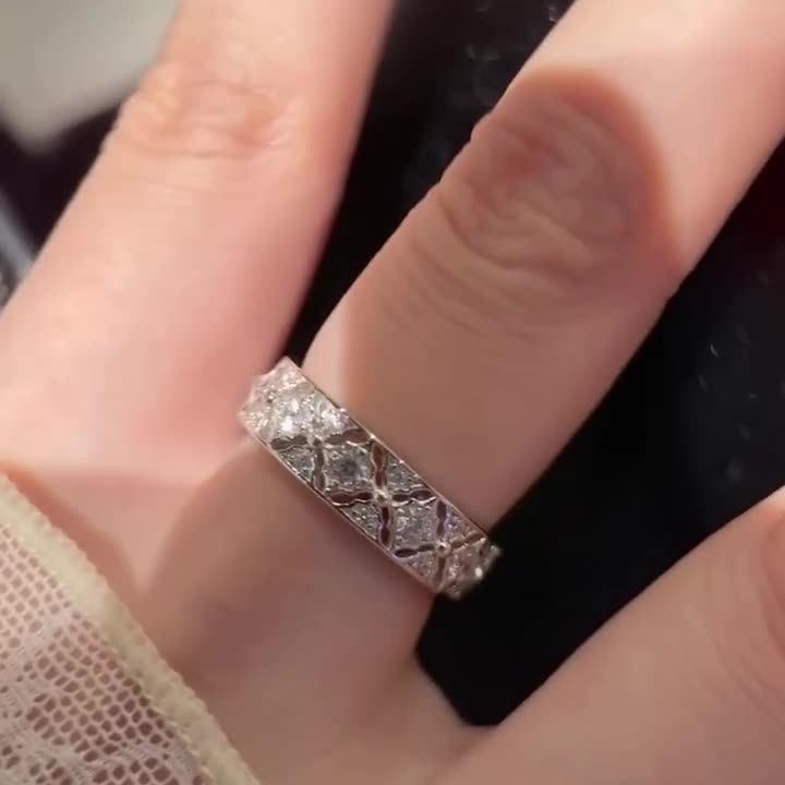 S925 Sterling Silver Rhombus Zircon Lace Ring for Women - Vintage Light Luxury Style