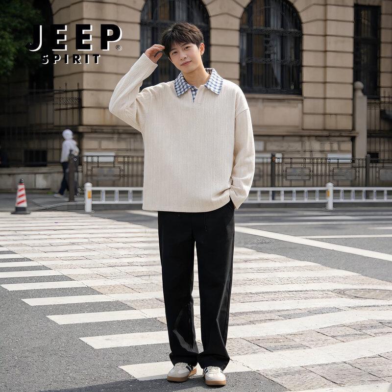 JEEP SPIRIT Men's Faux Two-Piece Long Sleeve Sweatshirt